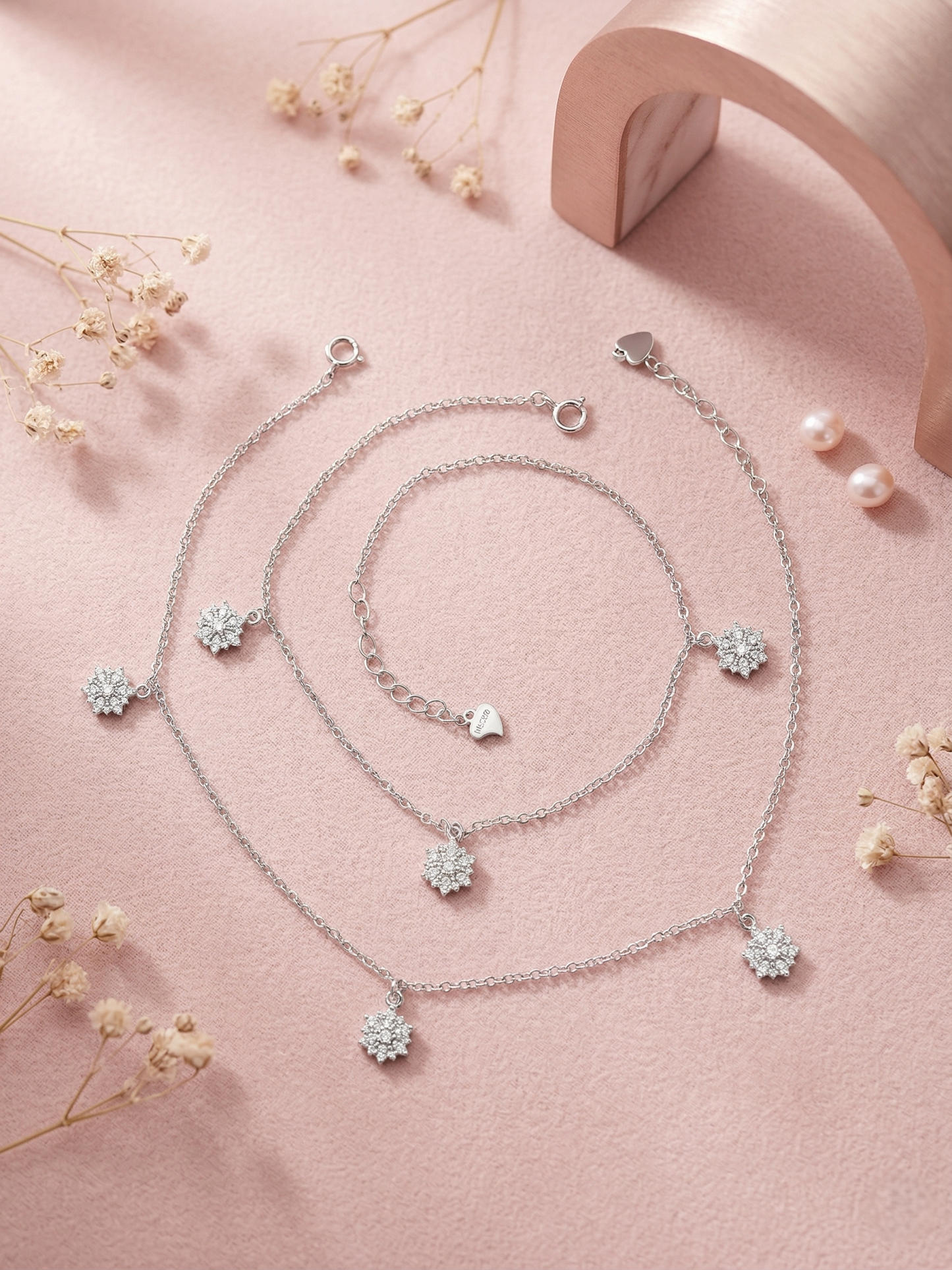 sparkling charm drop dangle anklet in 92.5 sterling silver