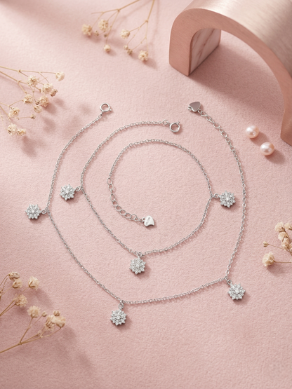 Sparkling Charm Drop Dangle Anklet in 92.5 Sterling Silver