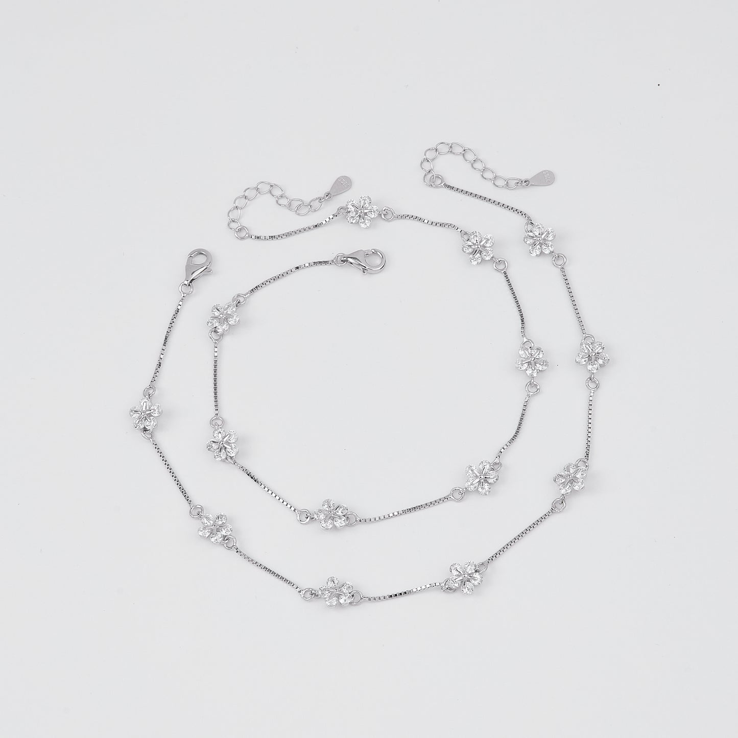 sparkling floral link anklet in 92.5 sterling silver