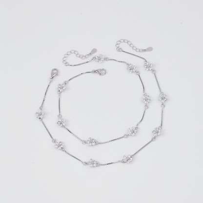 Sparkling Floral Link Anklet in 92.5 Sterling Silver