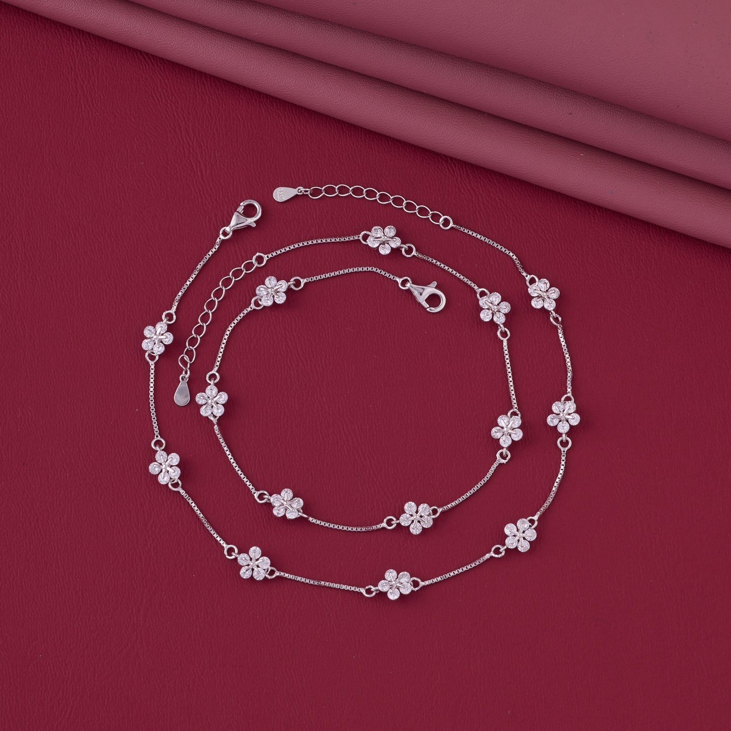 sparkling floral link anklet in 92.5 sterling silver