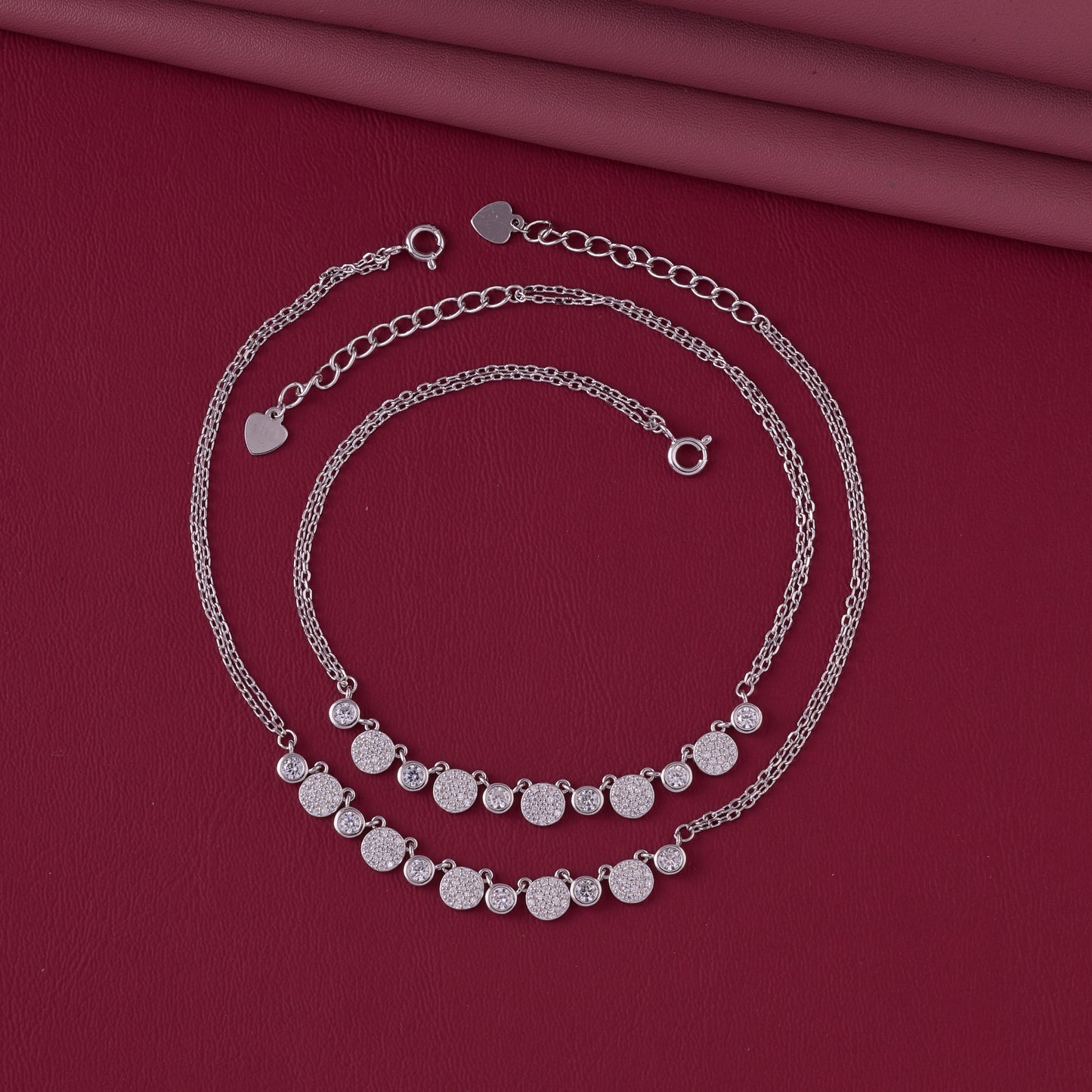 elegant double layer cz disc anklet in 92.5 sterling silver