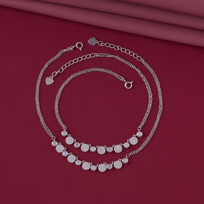 Elegant Double Layer CZ Disc Anklet in 92.5 Sterling Silver
