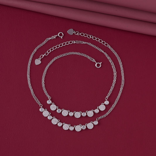 Elegant Double Layer CZ Disc Anklet in 92.5 Sterling Silver