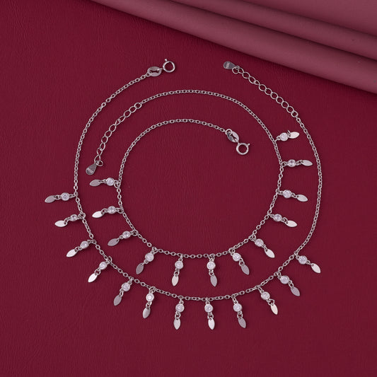 Delicate CZ Teardrop Dangle Anklet in 92.5 Sterling Silver