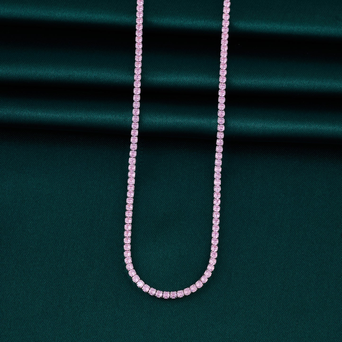 elegant pink crystal tennis chain necklace for women