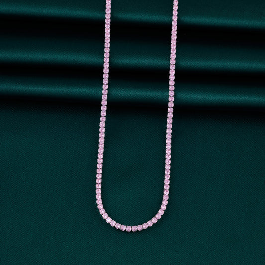 Elegant Pink Crystal Tennis Chain Necklace for Women
