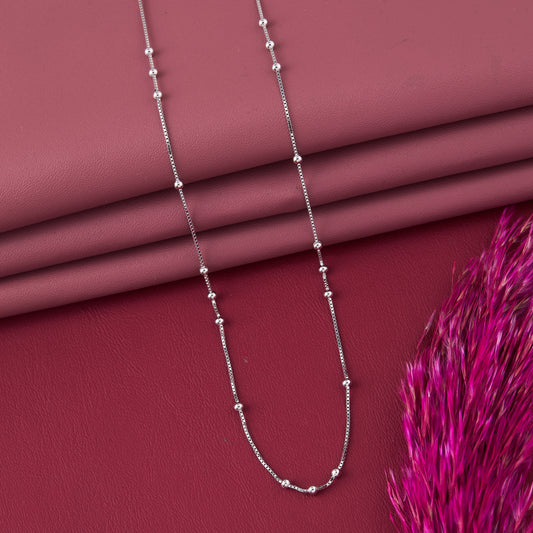 Elegant Beaded Box Chain Necklace in Pure 92.5 Sterling Silver