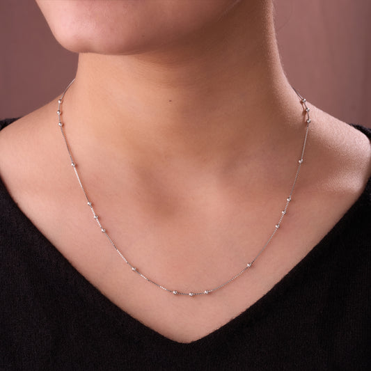 Elegant Beaded Box Chain Necklace in Pure 92.5 Sterling Silver