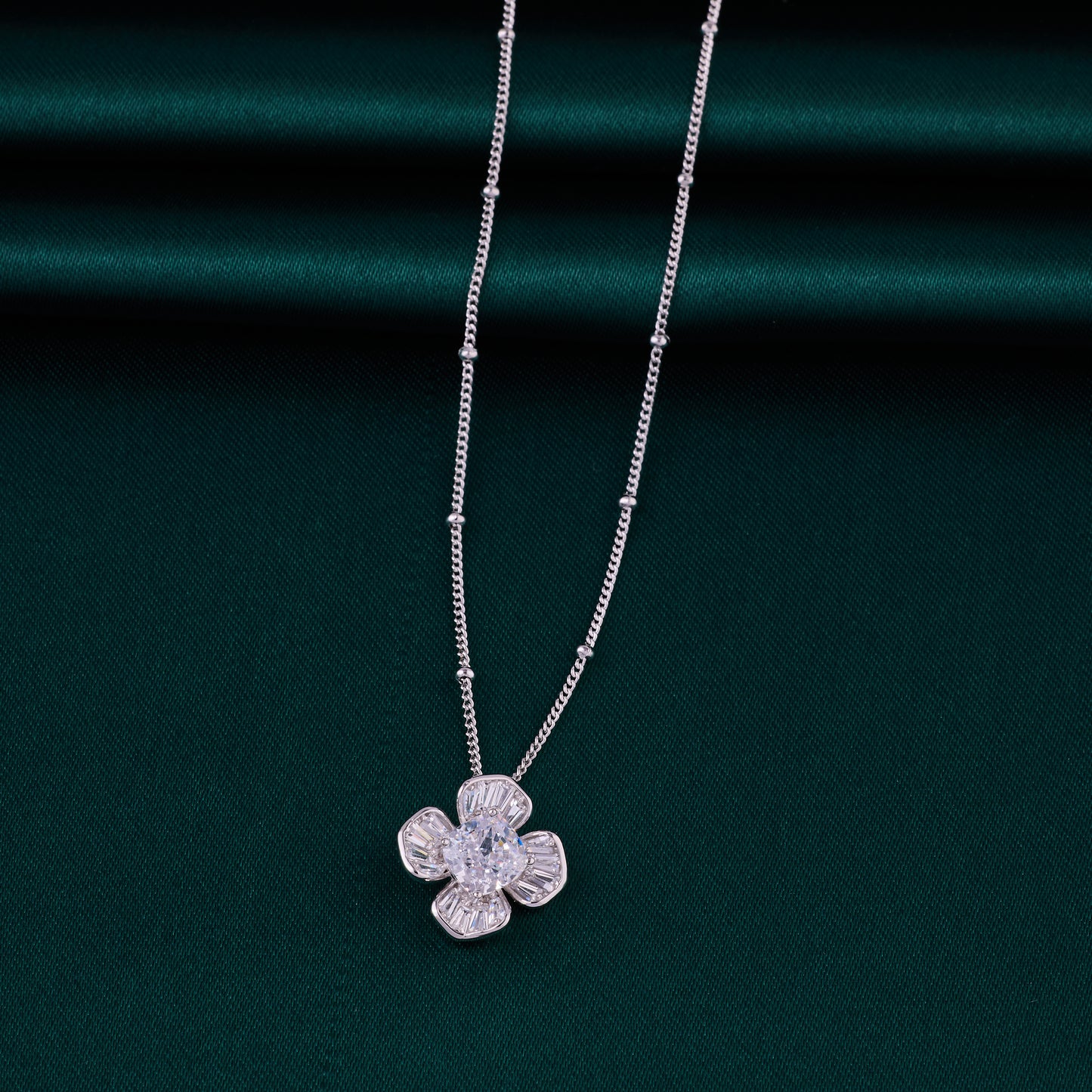 elegant blossom cz pendant chain in 92.5 sterling silver