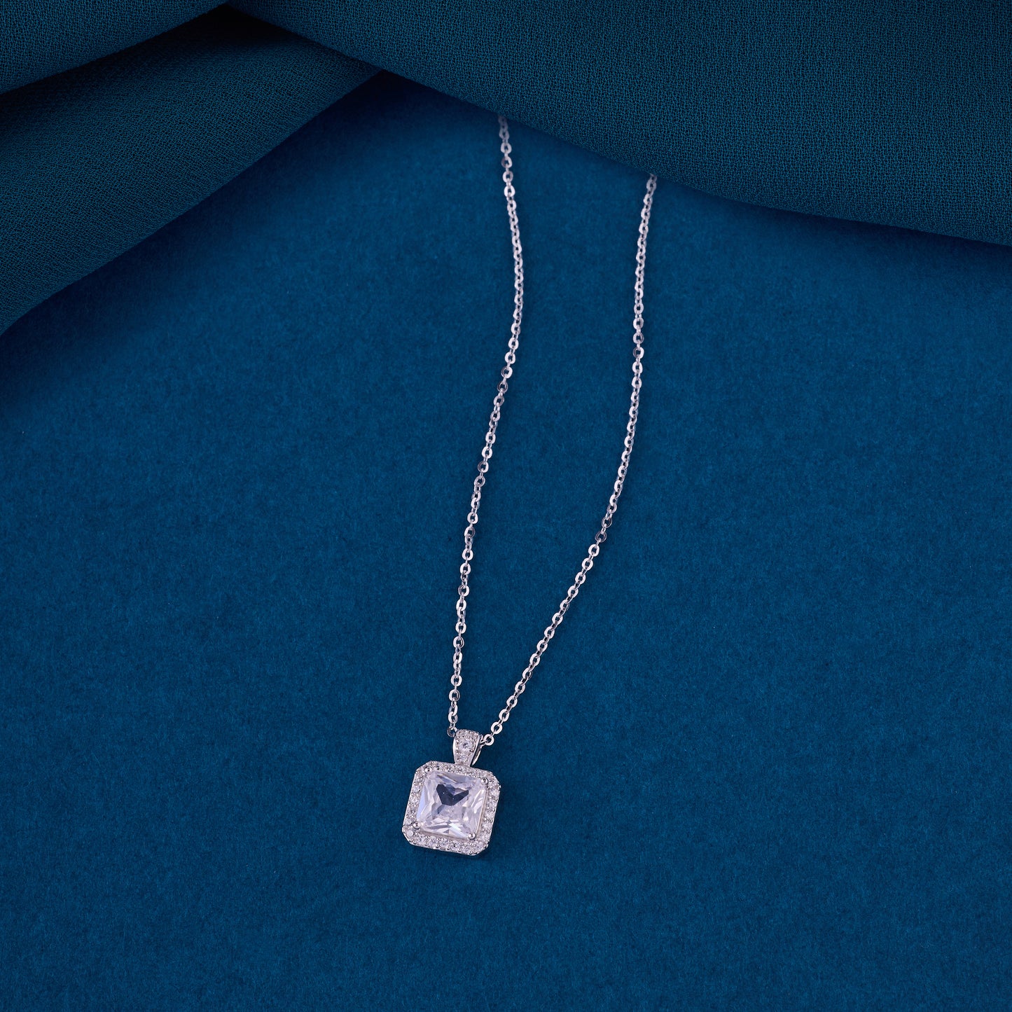 minimalist square cut cz pendant chain in 92.5 sterling silver