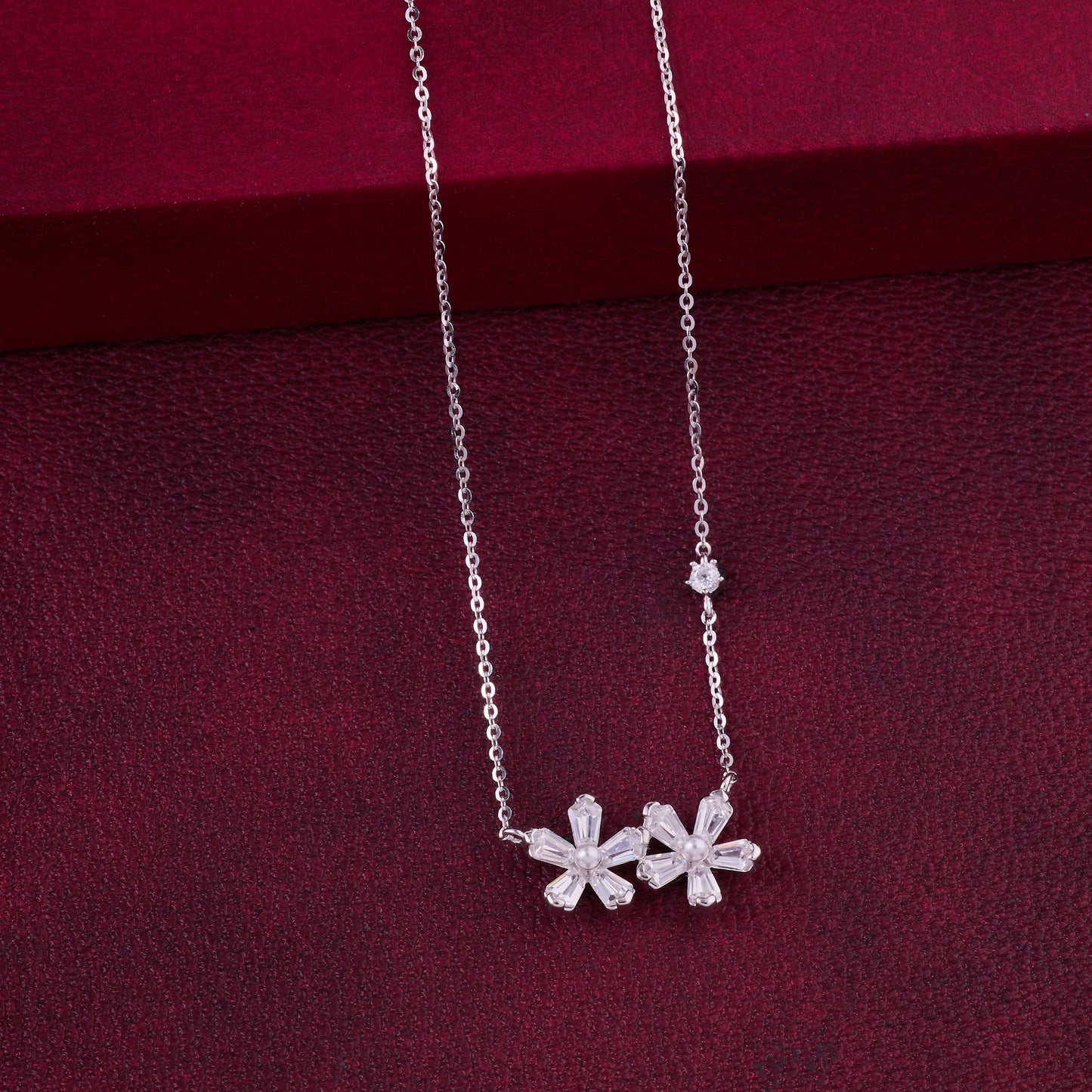 elegant twin floral cz pendant chain in 92.5 sterling silver