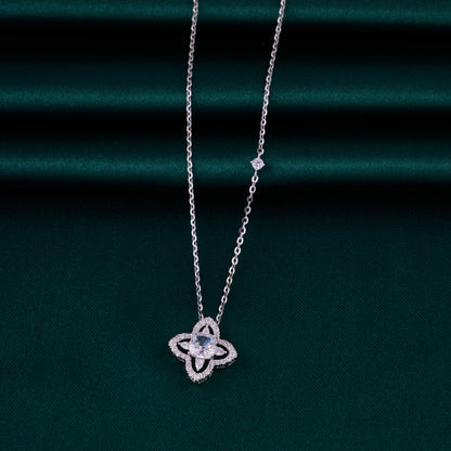 Elegant Four-Petal Halo Crystal Pendant Chain in 92.5 Sterling Silver