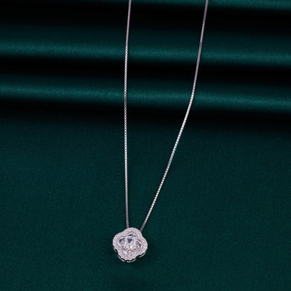 Minimalist Clover Halo CZ Pendant Necklace in 92.5 Sterling Silver