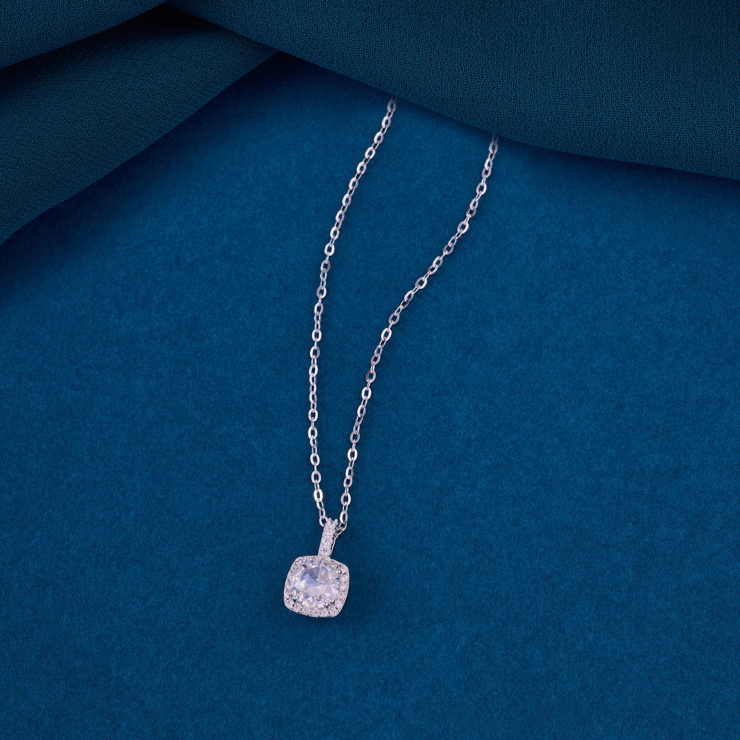 elegant cushion halo cz pendant necklace in 92.5 sterling silver