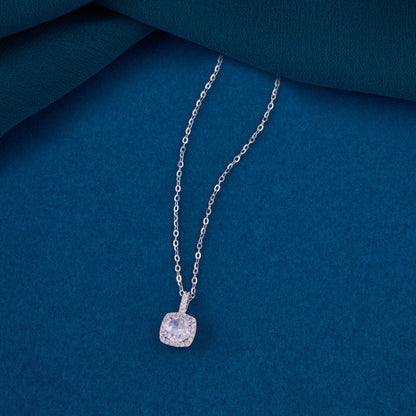 Elegant Cushion Halo CZ Pendant Necklace in 92.5 Sterling Silver