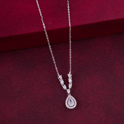 Classic Teardrop Halo Crystal Pendant Chain in 92.5 Sterling Silver