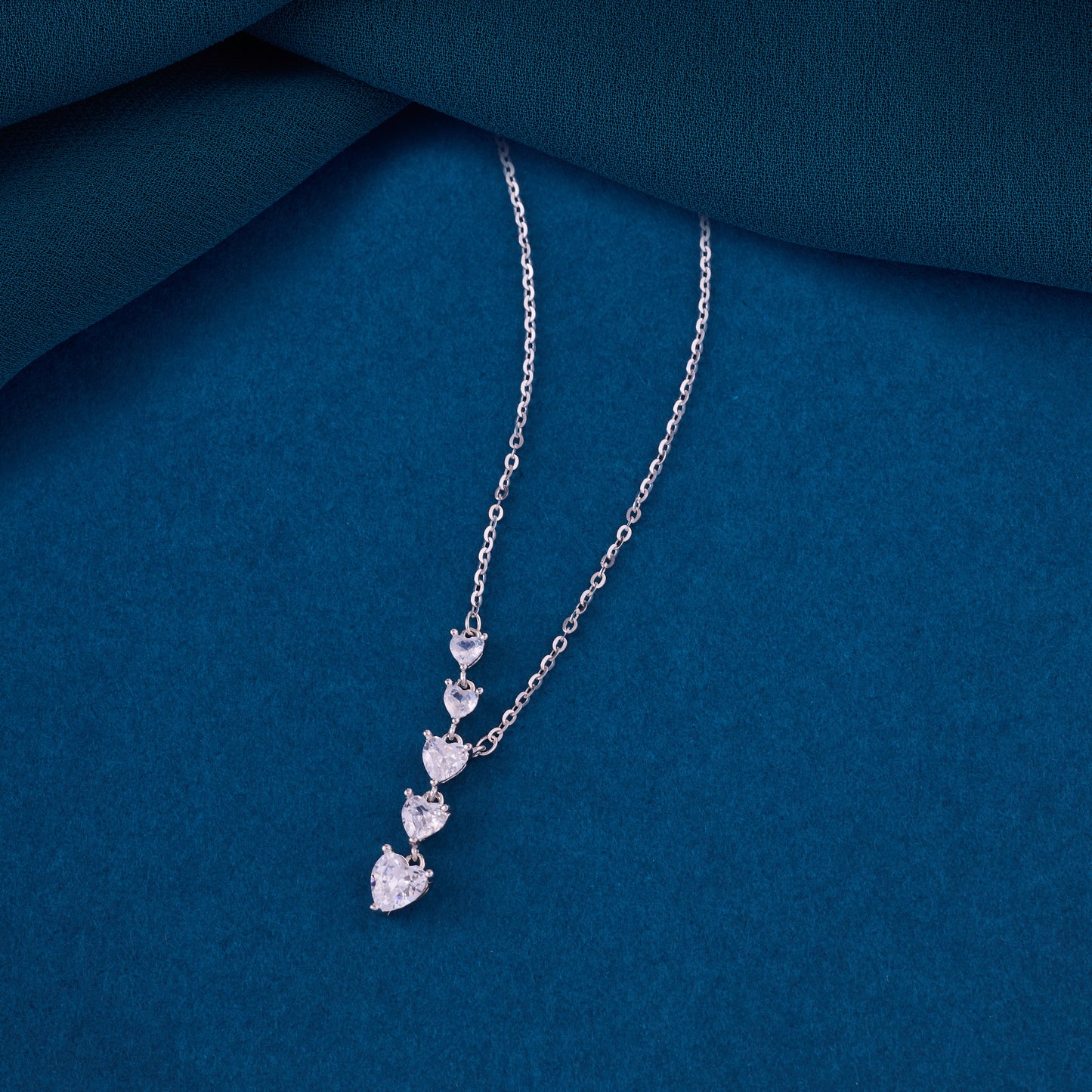 classic cascading heart crystal pendant chain in 92.5 sterling silver