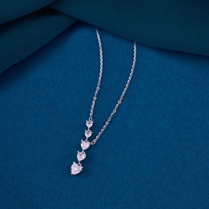 Classic Cascading Heart Crystal Pendant Chain in 92.5 Sterling Silver