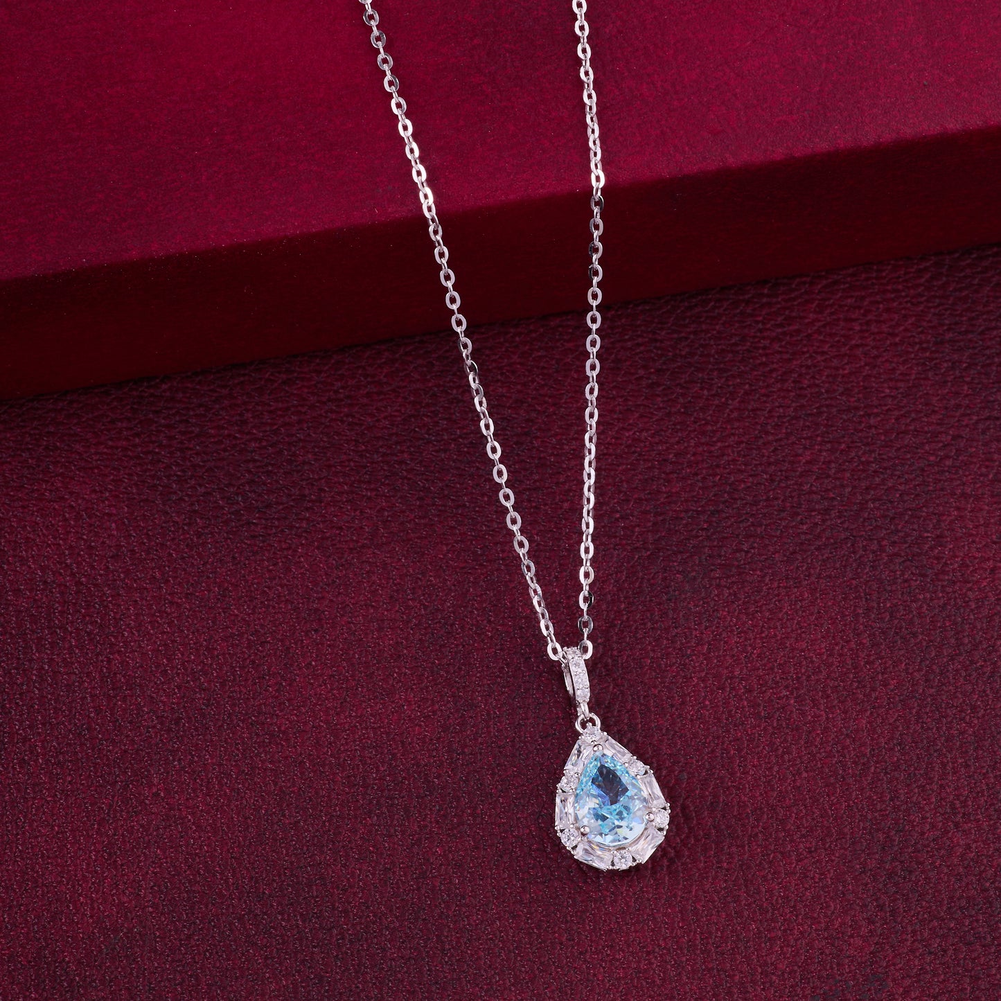 elegant teardrop halo cz pendant necklace in 92.5 sterling silver