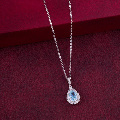 Elegant Teardrop Halo CZ Pendant Necklace in 92.5 Sterling Silver