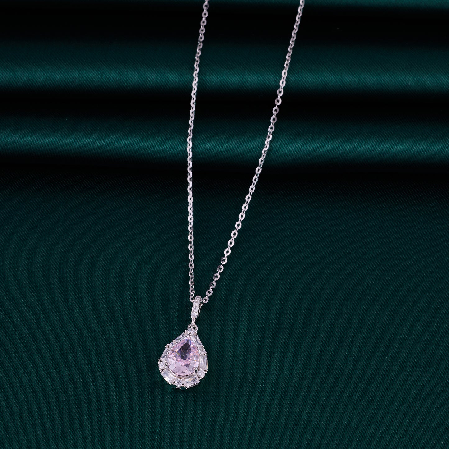 elegant teardrop halo cz pendant necklace in 92.5 sterling silver