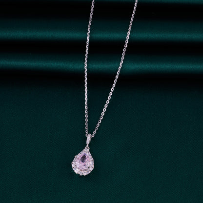Elegant Teardrop Halo CZ Pendant Necklace in 92.5 Sterling Silver