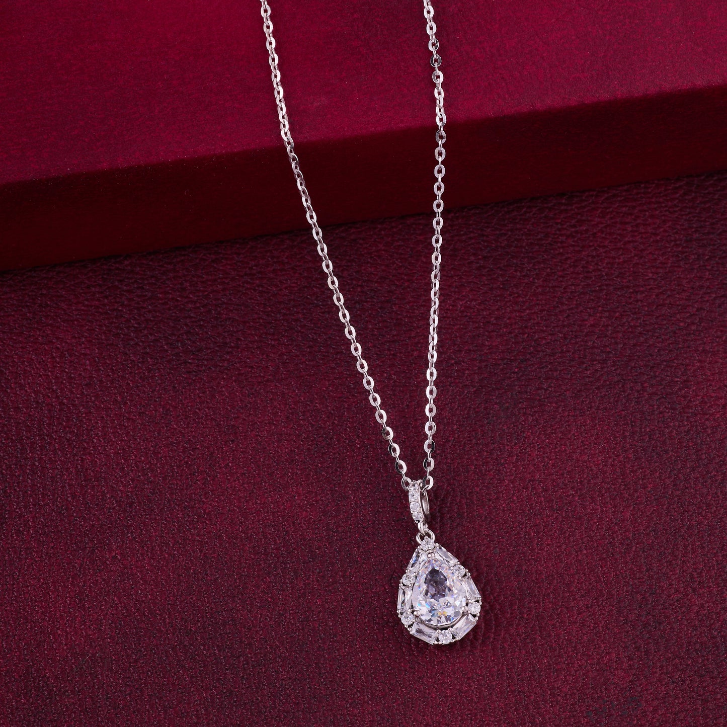 elegant teardrop halo cz pendant necklace in 92.5 sterling silver