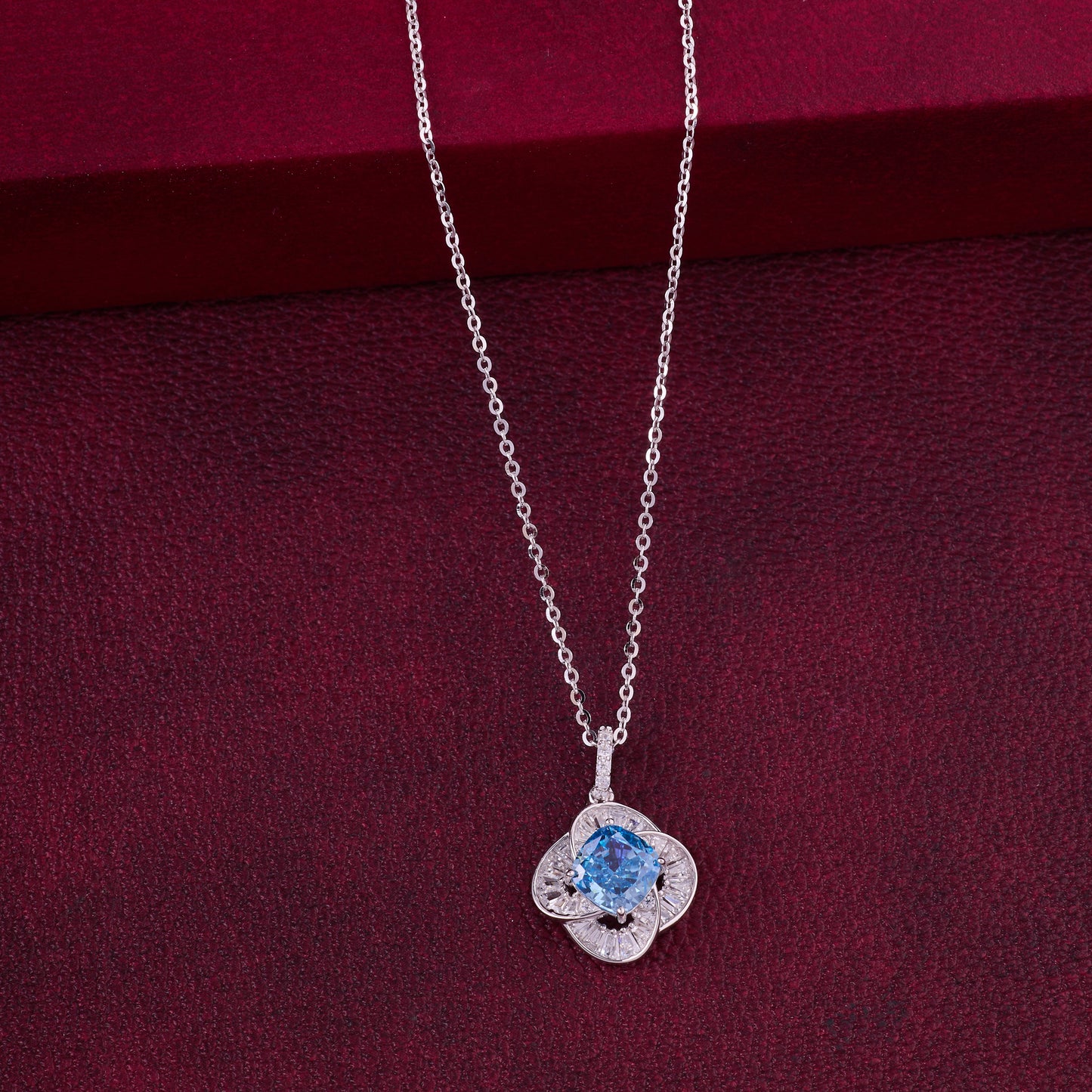 classic blue cushion-cut cz pendant necklace in 92.5 sterling silver