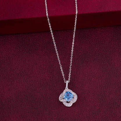 Classic Blue Cushion-Cut CZ Pendant Necklace in 92.5 Sterling Silver