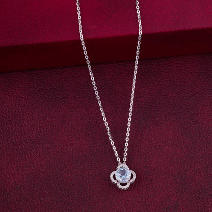 Elegant Oval Clover Halo CZ Pendant Necklace in 92.5 Sterling Silver