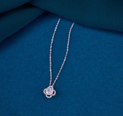 Elegant Oval Clover Halo CZ Pendant Necklace in 92.5 Sterling Silver
