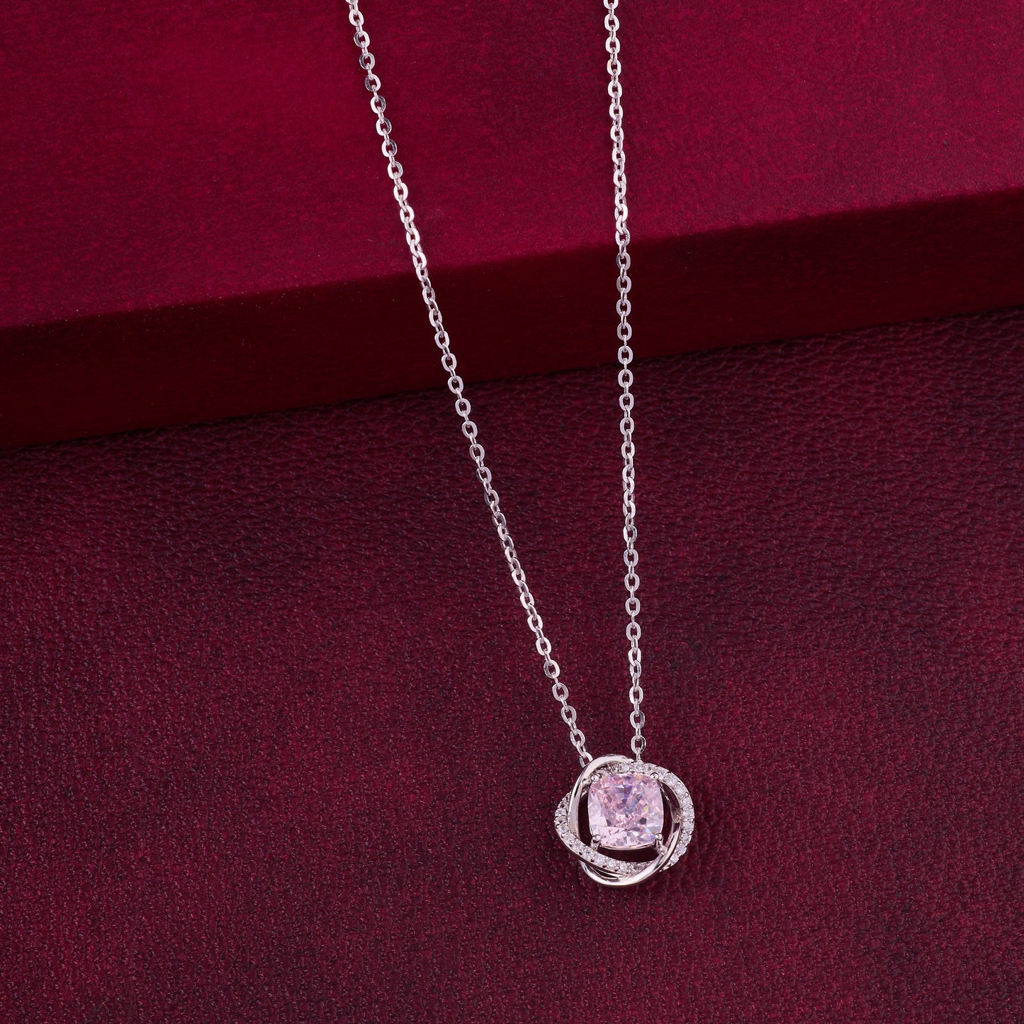 premium blush pink crystal swirl pendant chain in 92.5 sterling silver