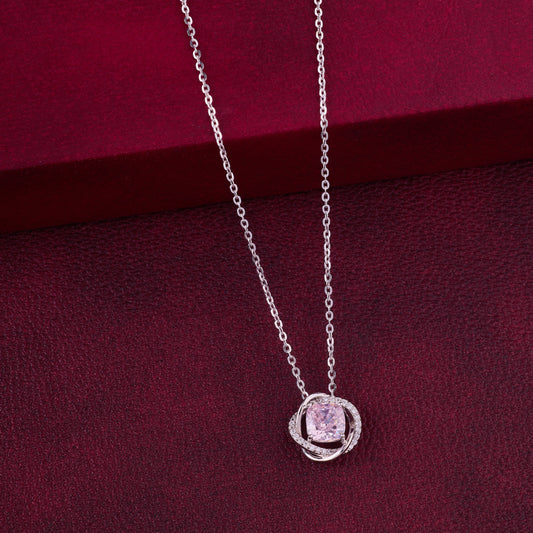 Premium Blush Pink Crystal Swirl Pendant Chain in 92.5 Sterling Silver