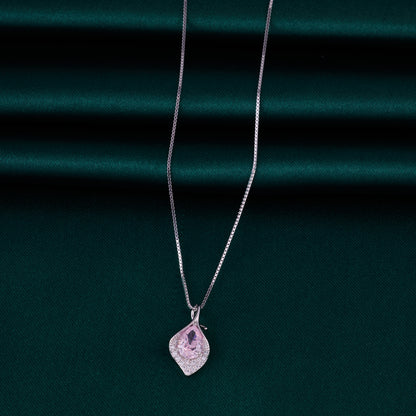 Classic Crystal Leaf Pendant Chain in 92.5 Sterling Silver