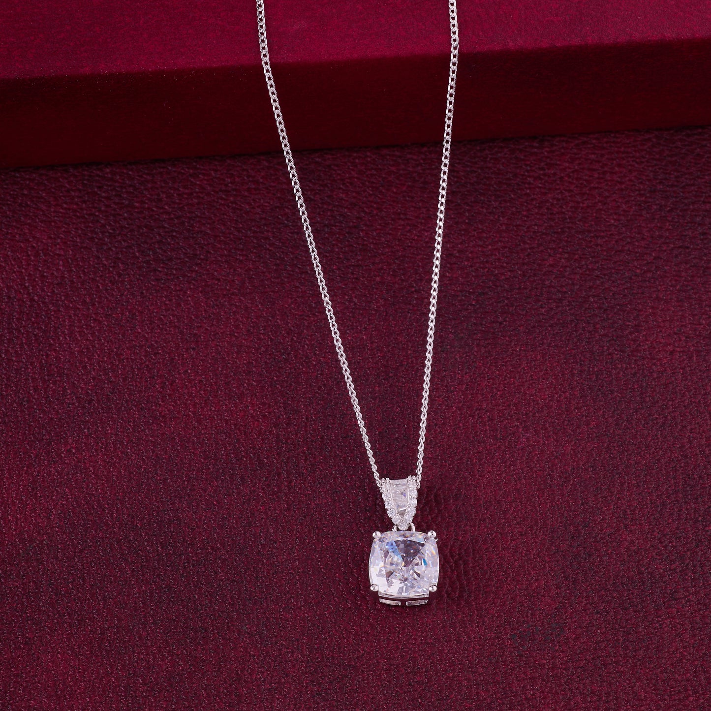elegant cushion-cut solitaire cz pendant necklace in 92.5 sterling silver