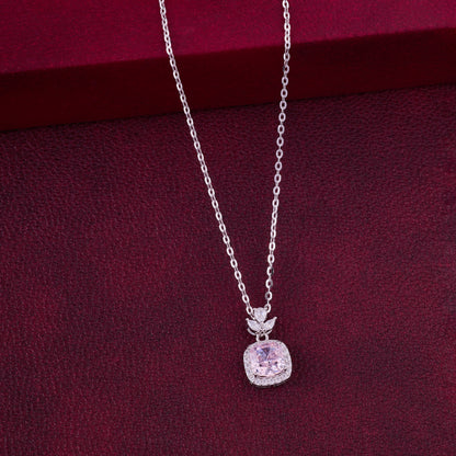 Elegant Blush Pink Halo CZ Pendant Necklace in 92.5 Sterling Silver