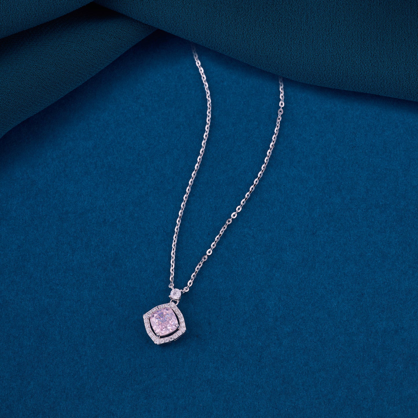 minimalist cushion-cut halo cz pendant necklace in 92.5 sterling silver
