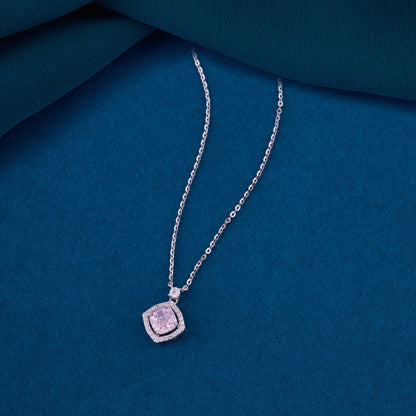 Minimalist Cushion-Cut Halo CZ Pendant Necklace in 92.5 Sterling Silver