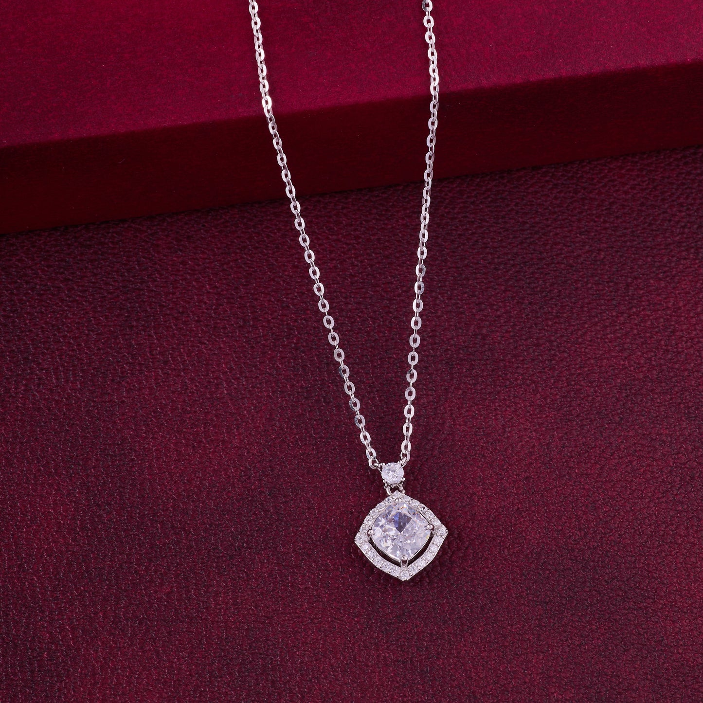 minimalist cushion-cut halo cz pendant necklace in 92.5 sterling silver