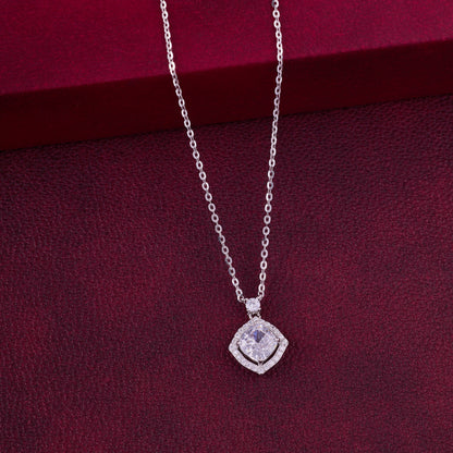 Minimalist Cushion-Cut Halo CZ Pendant Necklace in 92.5 Sterling Silver