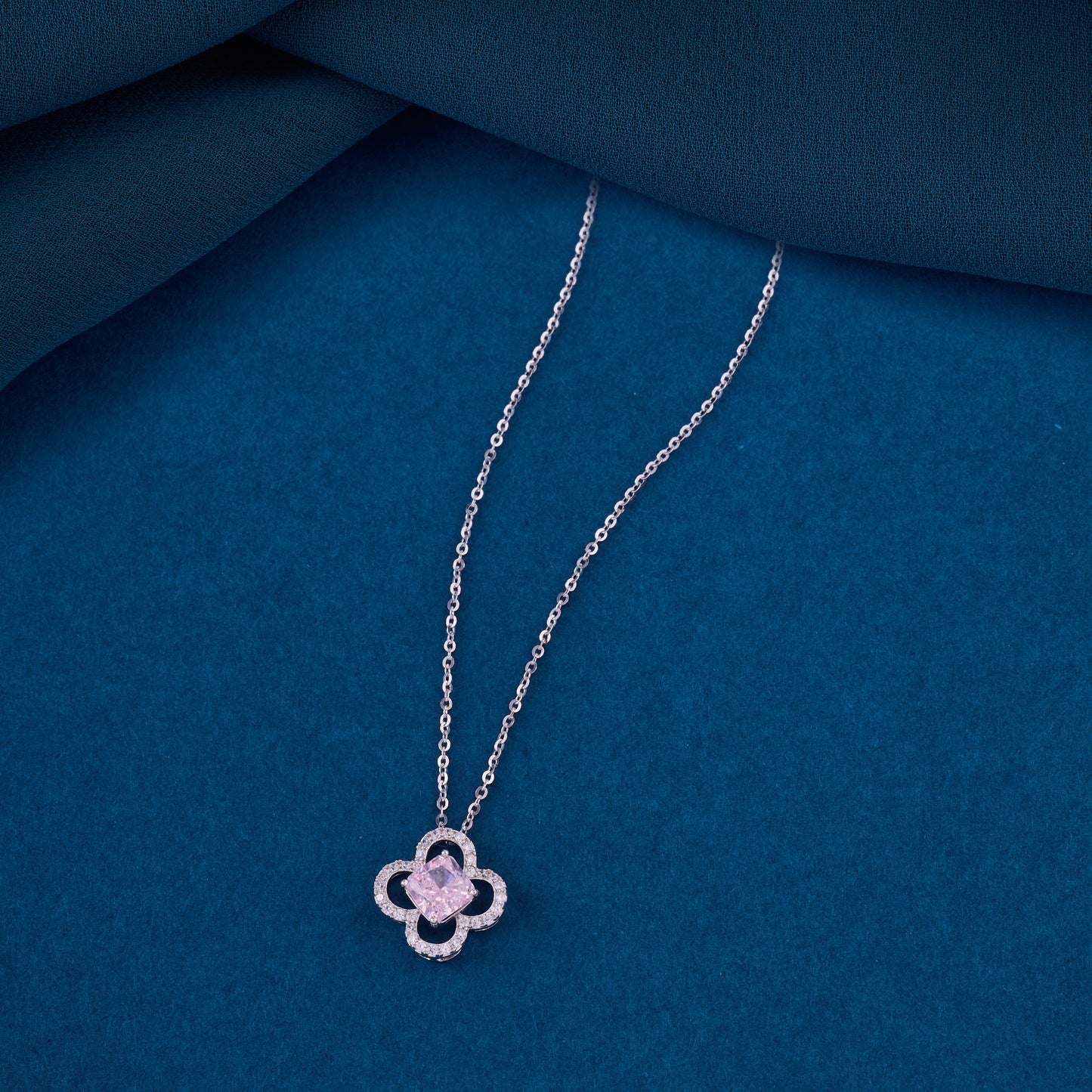 premium floral crystal halo pendant chain in 92.5 sterling silver