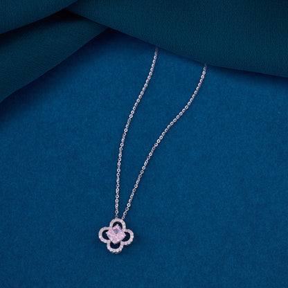 Premium Floral Crystal Halo Pendant Chain in 92.5 Sterling Silver