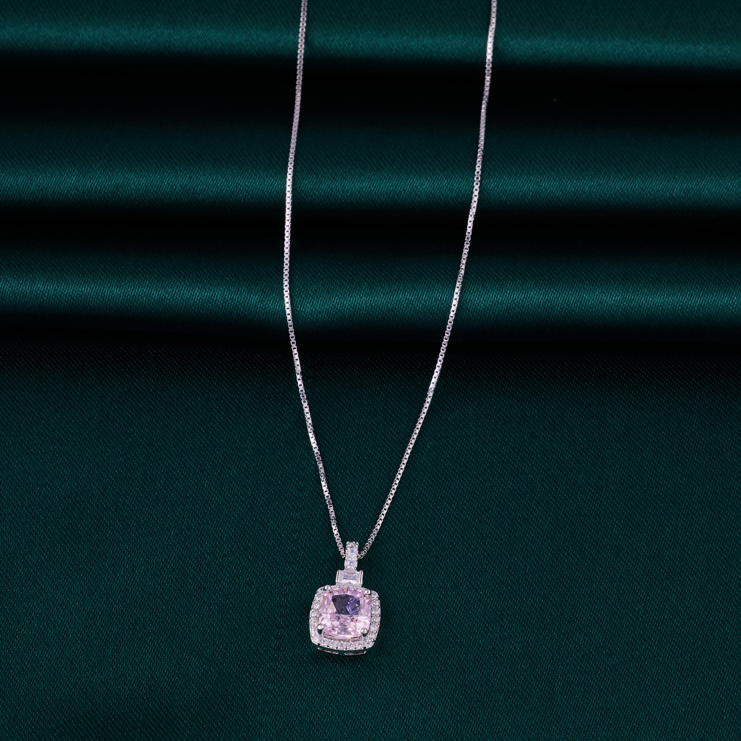 classic pink cushion-cut cz pendant necklace in 92.5 sterling silver