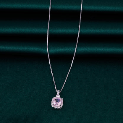 Classic Pink Cushion-Cut CZ Pendant Necklace in 92.5 Sterling Silver