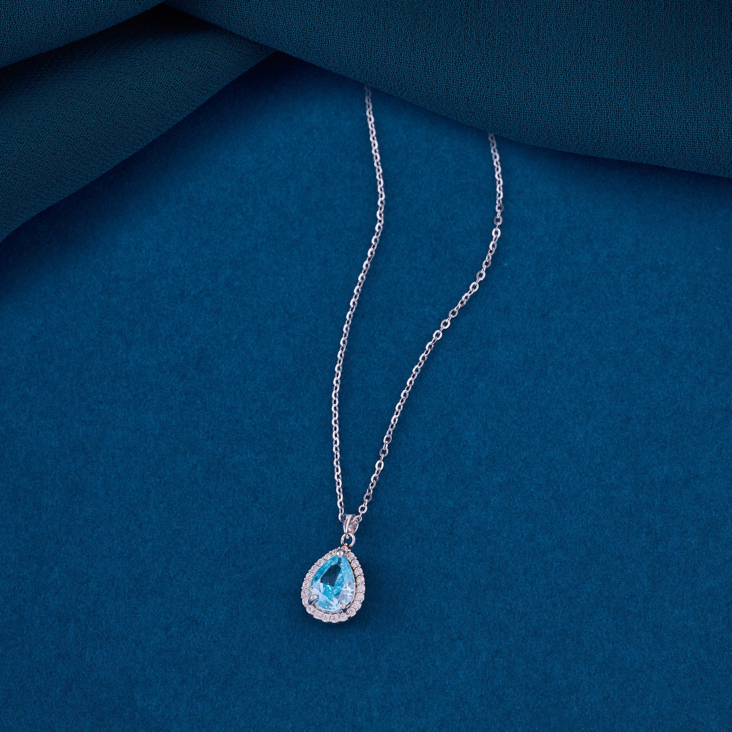 elegant teardrop blue gemstone pendant necklace in 92.5 sterling silver