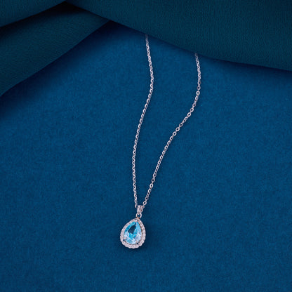 Elegant Teardrop Blue Gemstone Pendant Necklace in 92.5 Sterling Silver