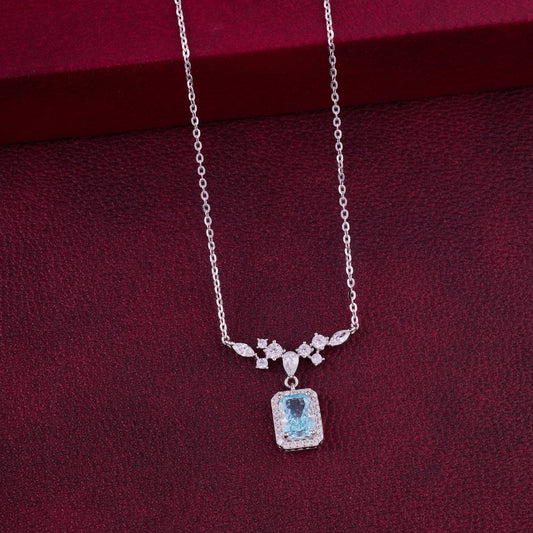 Vintage Style Blue Drop CZ Statement Necklace in 92.5 Sterling Silver