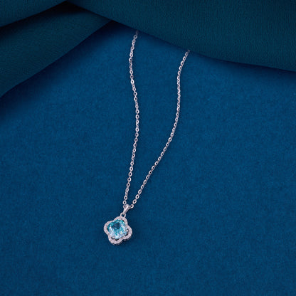 Minimalist Blue Cushion-Cut CZ Pendant Chain in 92.5 Sterling Silver