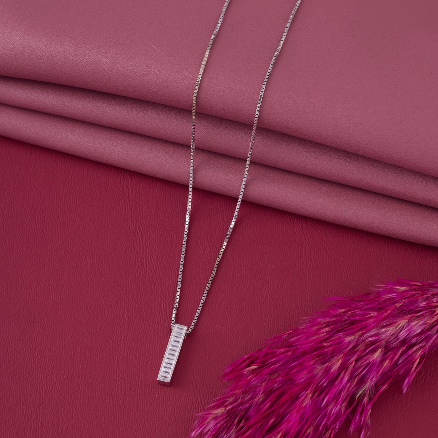 minimalist vertical baguette cz bar pendant chain in 92.5 sterling silver